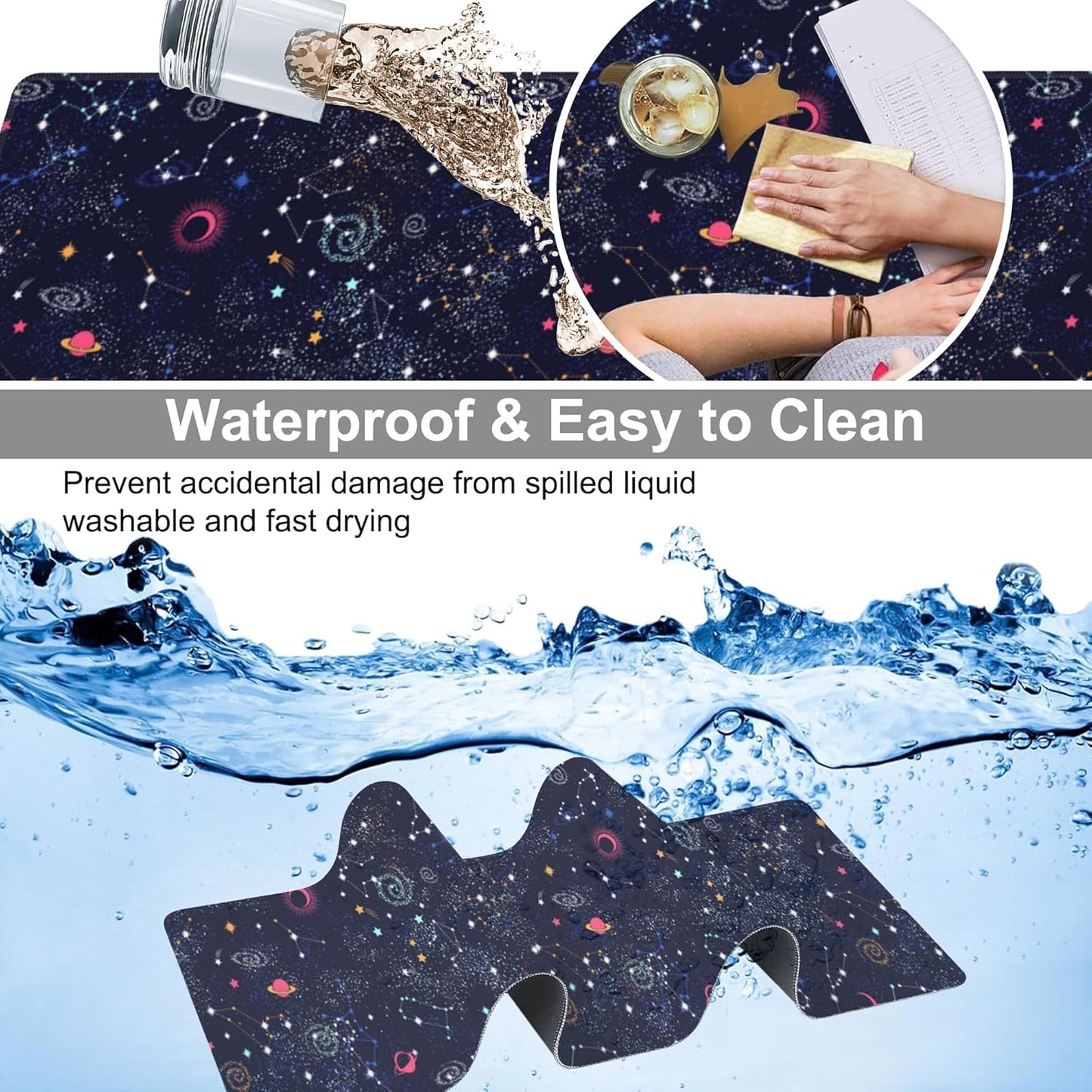 Space Galaxy Constellation Desk Mat,Large Milky Way Galaxy Space Gaming Keyboard Mouse Pad,Non-Slip Rubber Base Desk Pad Thick Stitched Edges Waterproof Mousepad Mouse Mat 31.5"x11.8"