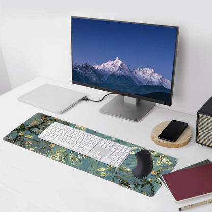 Almond Blossoms Large Mouse Pad,Gaming Keyboard Desk Pad,Extended Mouse Mat Non-Slip Rubber Base with Stitched Edges for Office Game Home XL 31.5"x11.8"