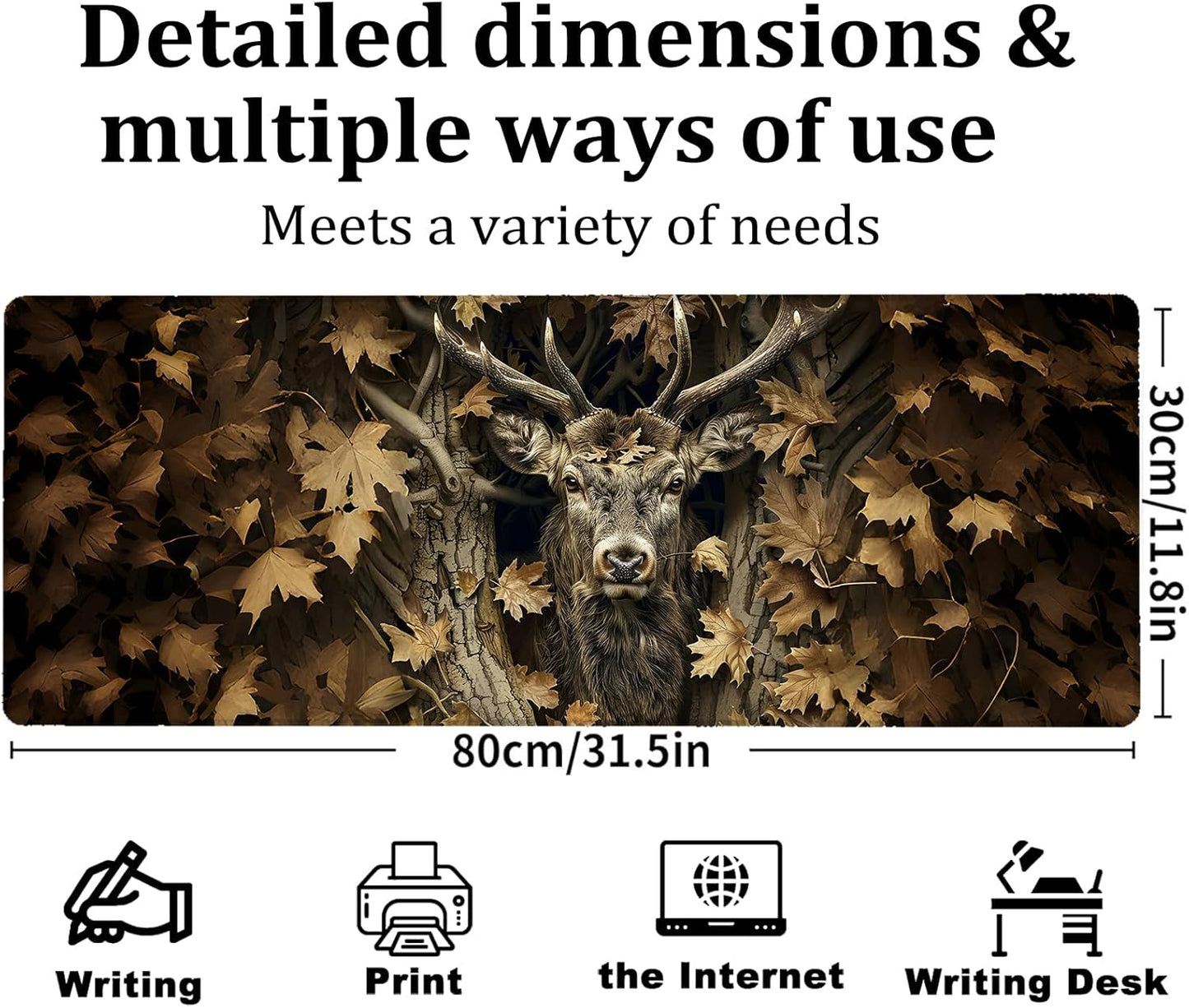 Majestic Deer Gaming Mouse Pad, Large Office Desk Mat, Anti-Slip Rubber Base Mousepad for Computer Laptop Keyboard, Smooth Desk Pad for Home Office Gamer Work Accessories 31.5" x 11.8"