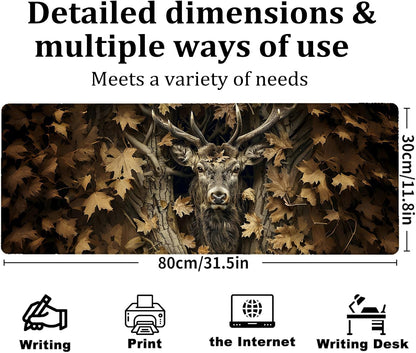 Majestic Deer Gaming Mouse Pad, Large Office Desk Mat, Anti-Slip Rubber Base Mousepad for Computer Laptop Keyboard, Smooth Desk Pad for Home Office Gamer Work Accessories 31.5" x 11.8"