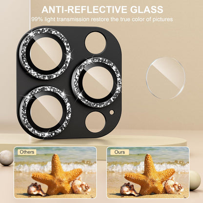 beuxece Compatible for iPhone 16 Pro/iPhone 16 Pro Max Camera Lens Protector, Bling Metal Tempered Glass Camera Screen Cover Accessories [Strong Adsorption][Case-Friendly]- Glitter Titanium Black