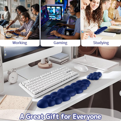 Cloud Wrist Rest Keyboard, Cloud Keyboard Wrist Pad Set with PU Leather Memory Foam, Cute Arm Rest for Palm Support, PC/Gaming Desk Accessories/Office Setup/Computer Hand Cushion - Dark Blue