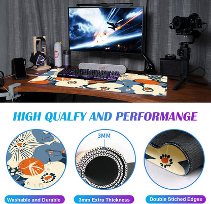 Cute Anime Flower Mouse Pad, Women's Office Desk Accessory Decoration, Expanded Mouse Pad 35.4 x 15.7 x 0.12 Inch Sewn Edge Non Slip Rubber Base