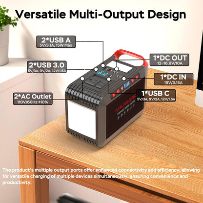 Portable Power Station 300W MARBERO 237Wh Camping Solar Generator Backup Lithium Battery with Pure Sine Wave 110V AC Outlet, USB C, USB A, DC for Outdoors Camping CPAP Home Blackout Emergency