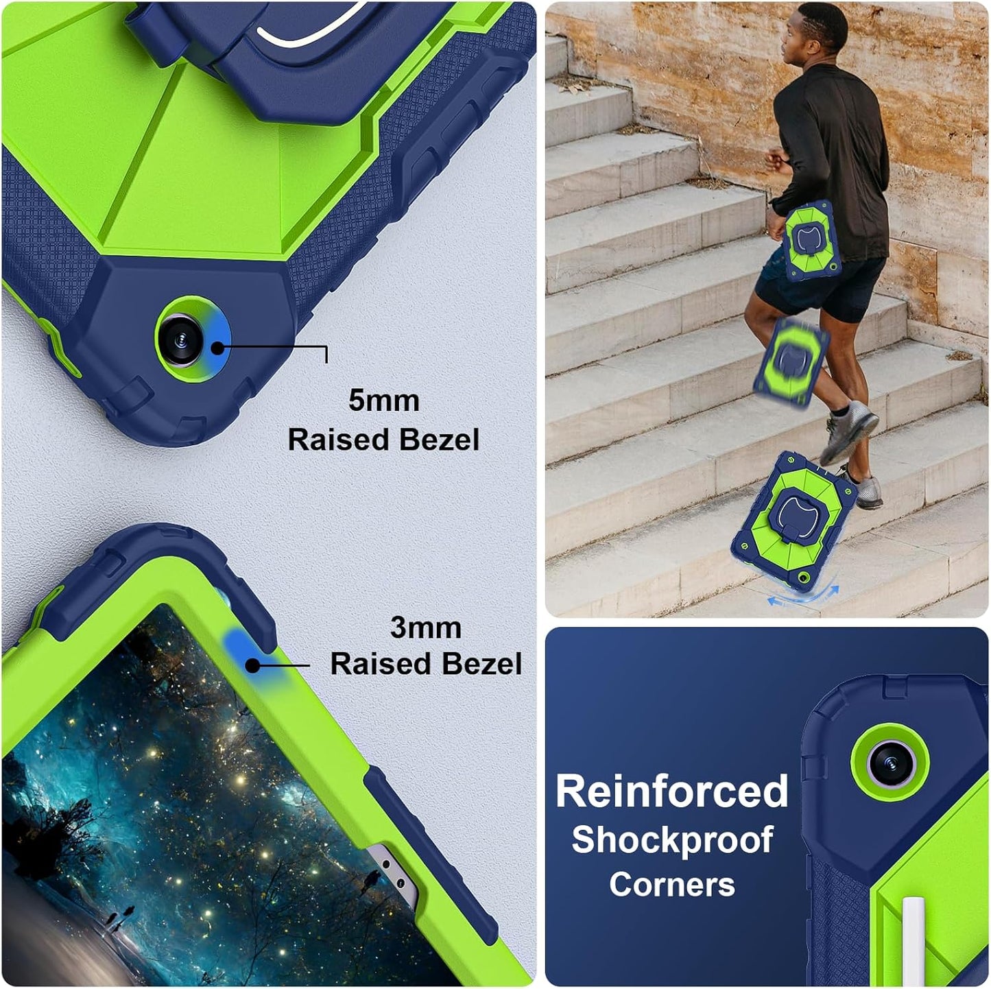 Scnoiy for Galaxy Tab A9 Plus Case 11 Inch, Rugged Case for Samsung Galaxy A9+ Tablet Case with Screen Protector 360 Rotating Stand Shoulder Strap Pen Holder, 2023 Model(SM-X210/X216/218), Navy Green