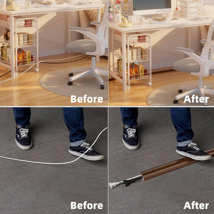 4ft Floor Cord Cover, Silicone Wire Hider, Hide Extension Cords, Protect Cords, Prevent Cable Trips, Heavy-Duty Adhesive-Backed Anti-Trip Cable Protector for Floor, Desk & Wall