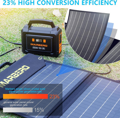 MARBERO 100W Portable Solar Panel 100 Watt Foldable Solar Panel for Power Station with USB & DC 18V Output(10 Connectors) 23% Conversion Efficiency IP68 Waterproof for Camping Outdoor Home Cloudy