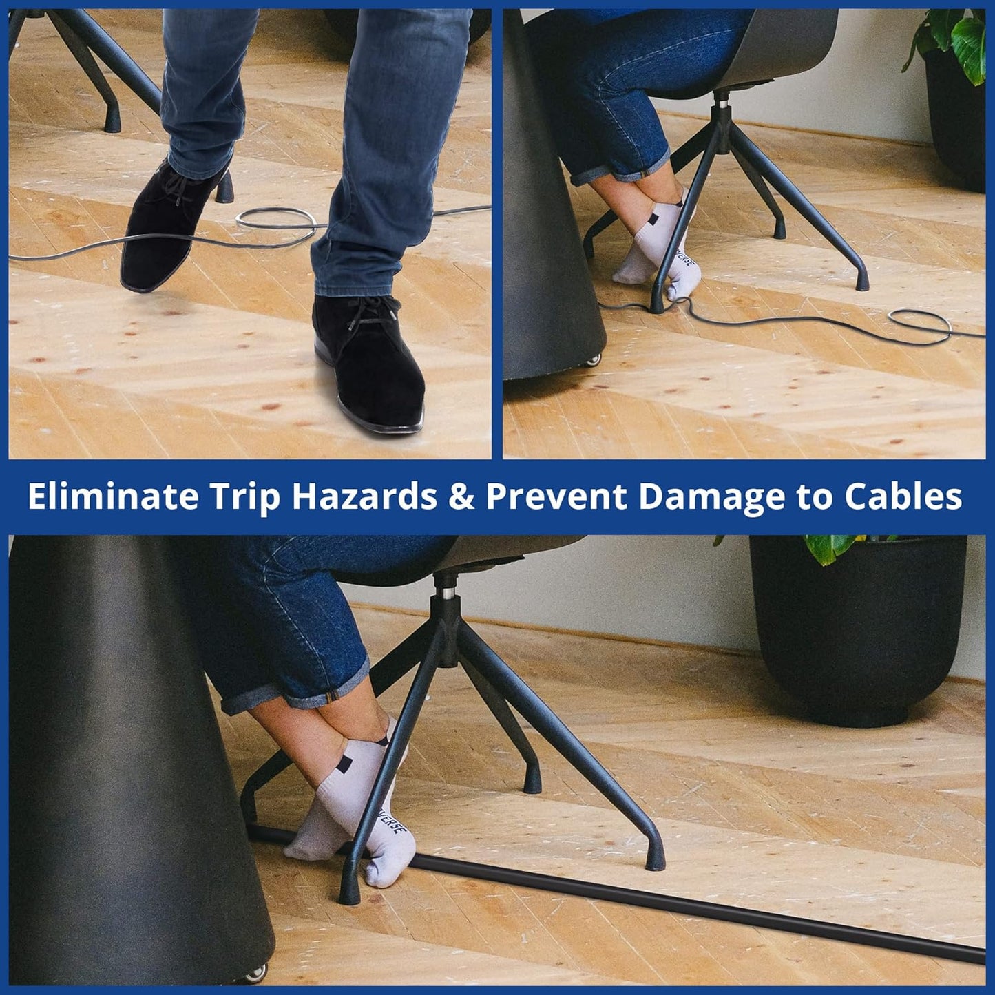 Cord Cover Floor 6ft Black, PVC Floor Cable Cover, Cord Hider Floor Cord Protector Prevent Cable Trips & Protect Wires, Floor Cable Management Hide Cords on Floor, Cord Cavity - W0.47 x H0.28
