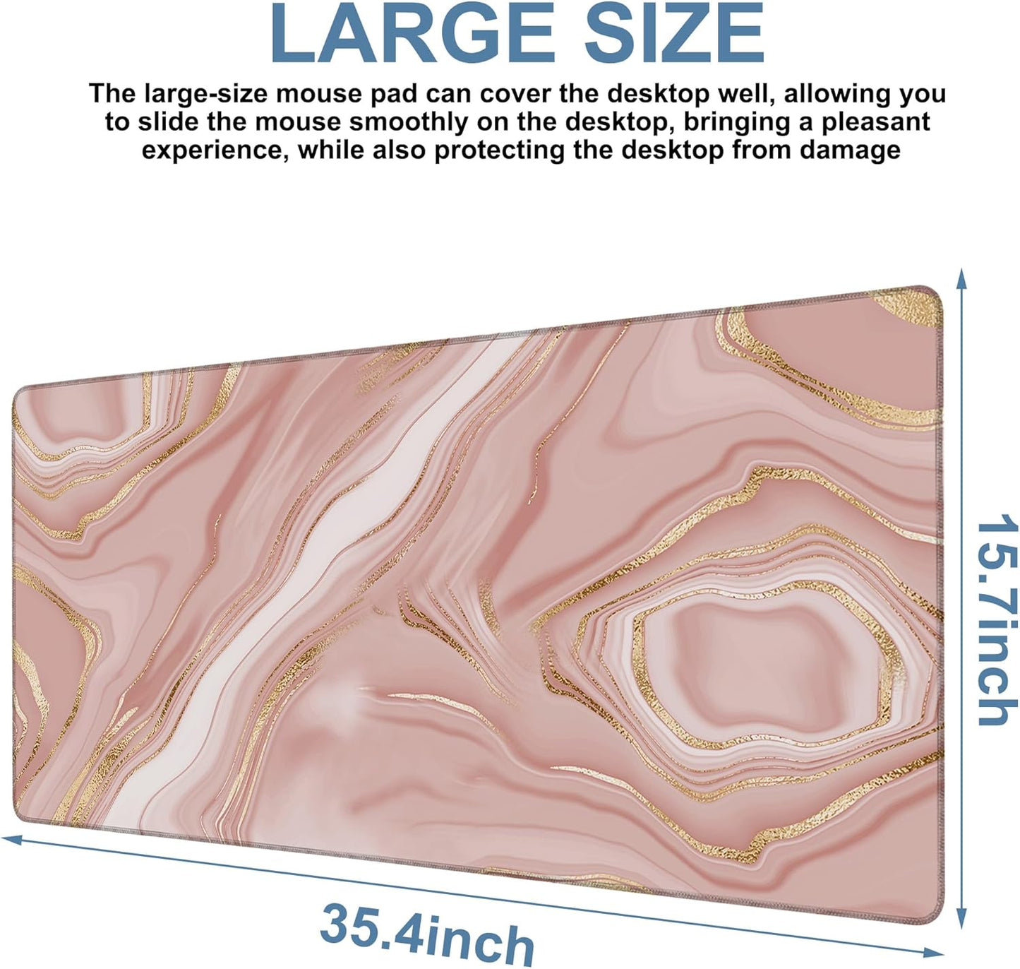 Liquid Marble Gaming Mouse Pad 3mm Thick Stitched Edge Waterproof Non-Slip Large Computer Keyboard Mouse Mat,Suitable for Office Entertainment Decorative Desk Pad 35.4 x 15.7 Inches