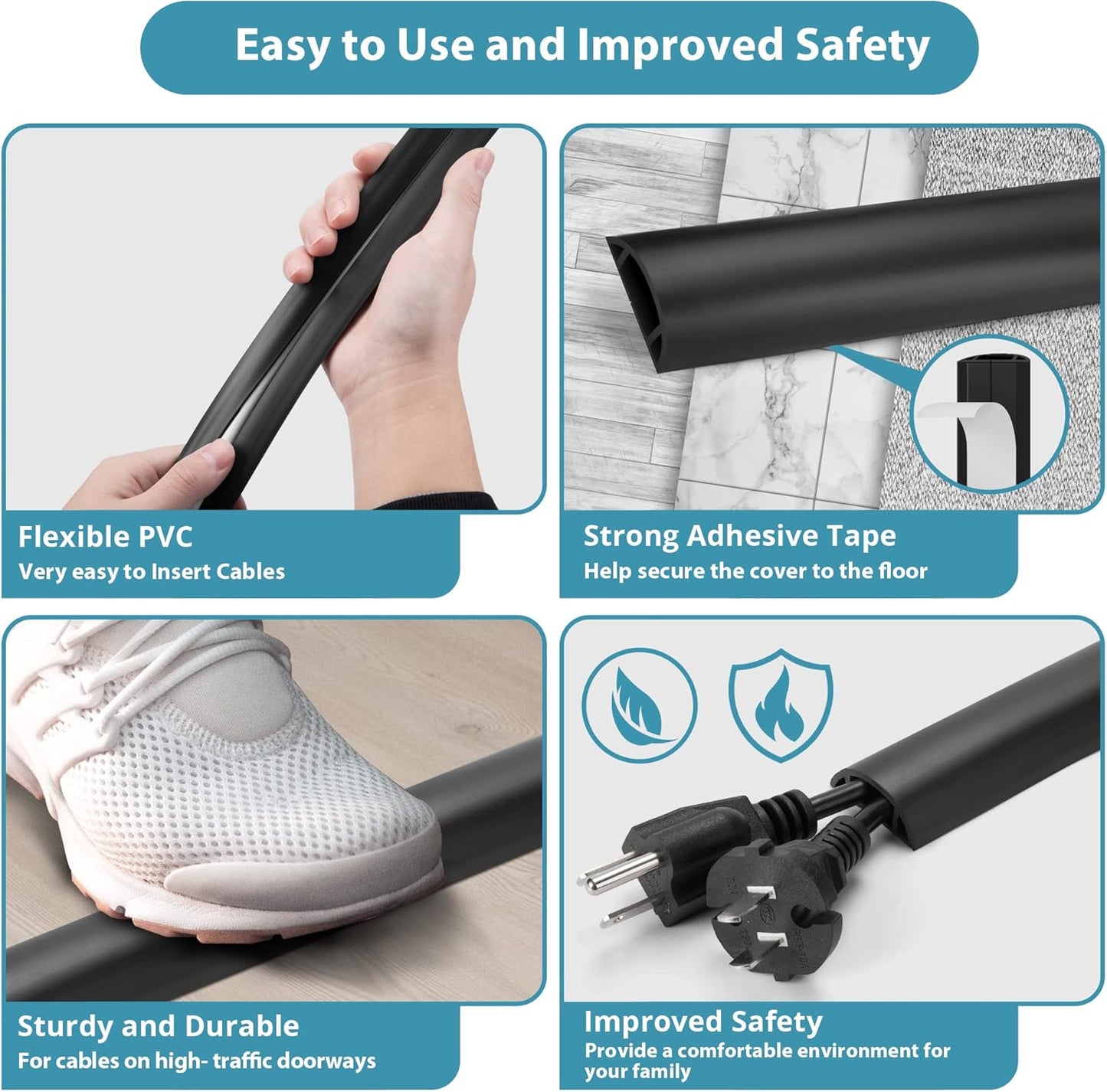 5.5FT Floor Cord Cover, Brown Soft Cable Cover Floor, Large Size Extension Cord Covers for Floor, Power Cord Protector Floor Wire Cover - Cord Channel Diameter: 0.7" (W) x 0.4" (H)