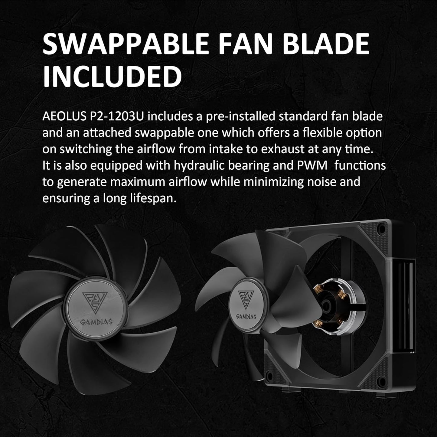 GAMDIAS Aeolus P2-1203U 120mm ARGB PWM Fan(3 Fan Pack w/USB Hub), Include Reverse Fan Blade x3, ARGB Sync Ready, Easy Installation & Cabless Daisy-Chain Design, Silent Operation, Up to 2400RPM, Black