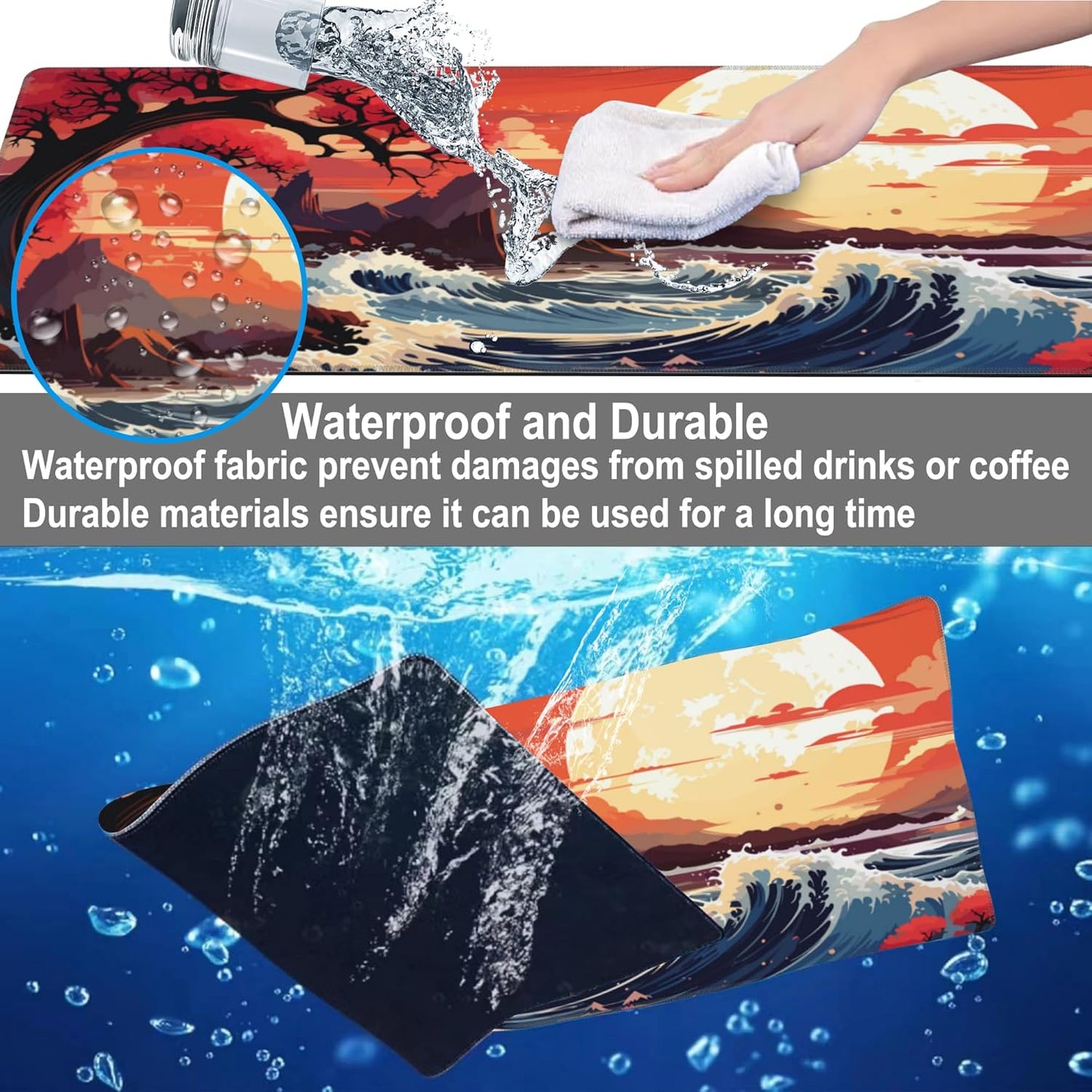 Mouse Pad, Large Huge Moon Over The Sea Desk Mat, Extended Non-Slip Gaming Keyboard Mousepad Desk Pad, Thick Stitched Edges Waterproof Mouse Mat 31.5"x15.7" (Beautiful Natural Landscape)