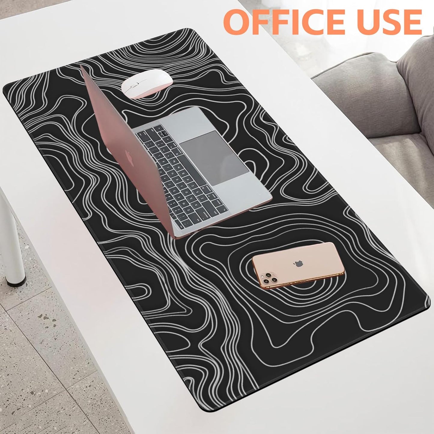 Mouse Pad Large Topographic Map Lines Non-Slip Game Desk Mat with Stitched Edge Laptop Keyboard Desk Pad for Work Home Gaming (35.4 x 15.7 Inches)