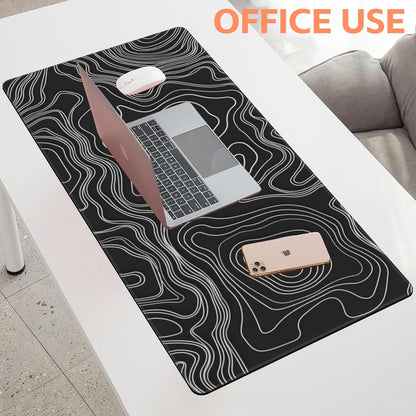 Mouse Pad Large Topographic Map Lines Non-Slip Game Desk Mat with Stitched Edge Laptop Keyboard Desk Pad for Work Home Gaming (35.4 x 15.7 Inches)