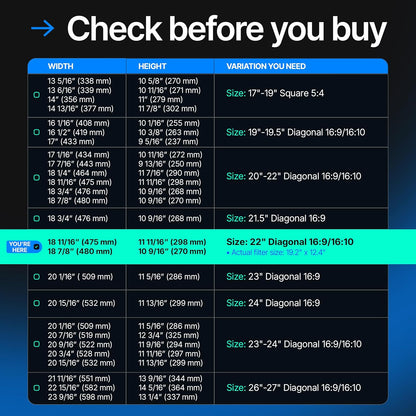 Acrylic 22 Inch Computer Privacy Screen Filter for Widescreen Computer Monitors - 19.3" x 12.5" (490 x 317mm) - Monitor Frame Hanging Type