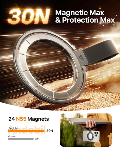 andobil [2025 Unrivaled Stability] Magnetic Phone Grip Holder for MagSafe Ring Stand Holder Kickstand Compatible with MagSafe Accessories for iPhone 16 Pro Max Plus iPhone15/14/13/12&Android,SpaceGrey