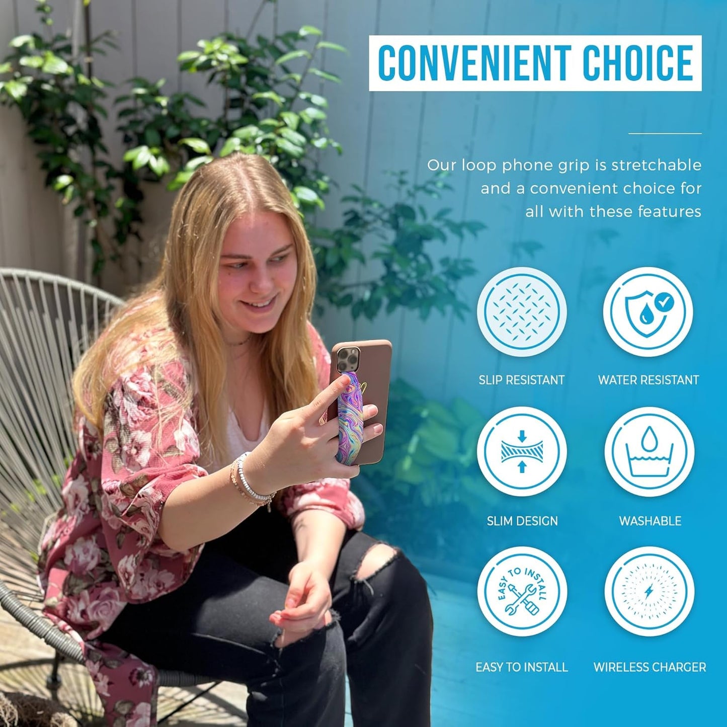 Phone Grip Strap - Reversible Finger Holder for Phone Back, Customizable Anti-Slip Design, Wireless Charging Compatible Detachable Holder for iPhone - Moon Sun & Psychedelic Turtle