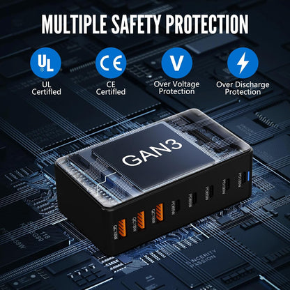 USB C Charger Block Charging Station 440W GAN3, 100W Laptop Charger Multi Port Charging Station 8 Port Hub Brick Compatible with Laptops, MacBook, iPhone, iPad, Samsung, Google, Watch, Earbuds etc