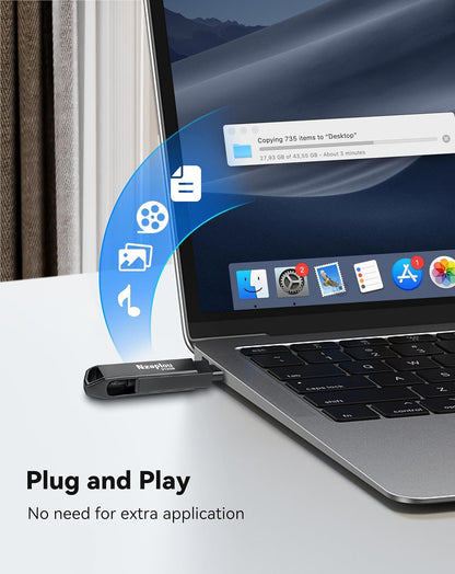 Flash Drive for iPhone iPad, USB3.0 High-Speed Memory Stick No App Needed, Lightening & USB-C External Memory Storage for Photos Videos, Picture Backup Thumb Drive Plug & Play (512GB, Space Gray)