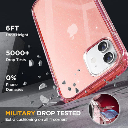 Miracase Glass Series for iPhone 12/12 Pro Case 6.1 inch, Upgraded Full-Body Rugged Phone Bumper Case Cover with Built-in 9H Tempered Glass Screen Protector and Camera Protector, Glitter Rose