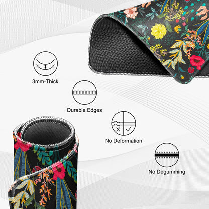 JIKIOU 3 Pack Mouse Pad with Stitched Edge, Comfortable Mouse Pads with Non-Slip Rubber Base, Washable Mousepads Bulk with Lycra Cloth, Mouse Pads for Computers Laptop Mouse 10.2x8.3in Black Flowers