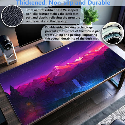 Purple Mouse Pad Pink Desk Mat Gaming Mousepad XXL Computer Pad 31.5 x 15.7 Inch Full Desk Mouse and Keyboard Pad Anime Game Mouse Mat with Stitched Edge Anti-Slip Washable for Office and Home