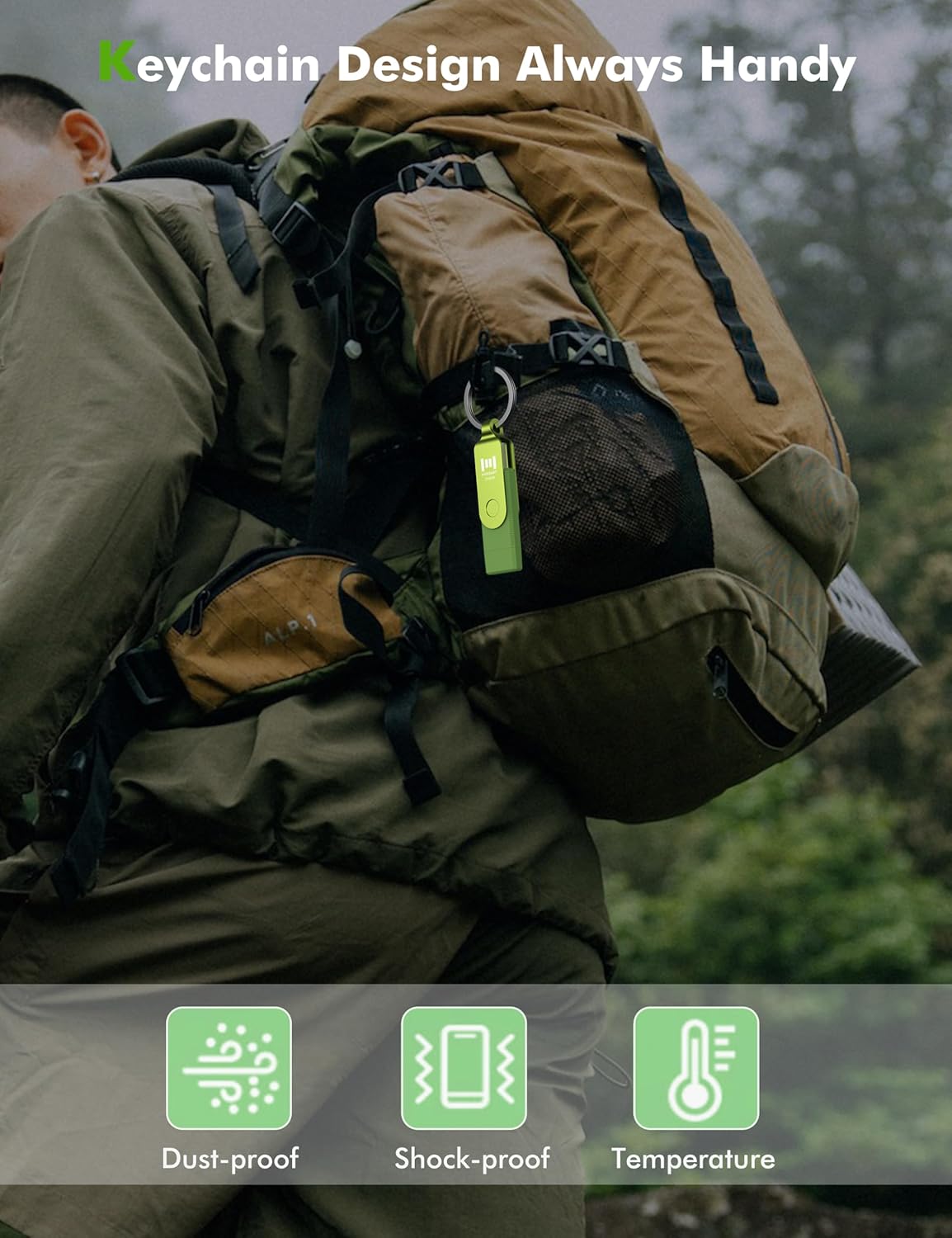 MOSDART 256GB USB3.1 Fast Speed C and A Dual Flash Drive, exFAT Memory Stick with Keychain and LED Indicator, for iPhone 15 and 16, Android Phone, iPad, MacBook, and Other Laptops, Green