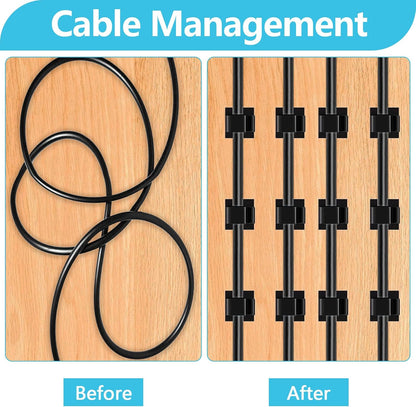 100PCS Adhesive Cable Clips, Wire Holder Organizer Cord Management, Cable Staples Outdoor Strong Cord Clips for Wall, Desk, Christmas Lights, String Lights, TV PC Ethernet Cable, Black Small