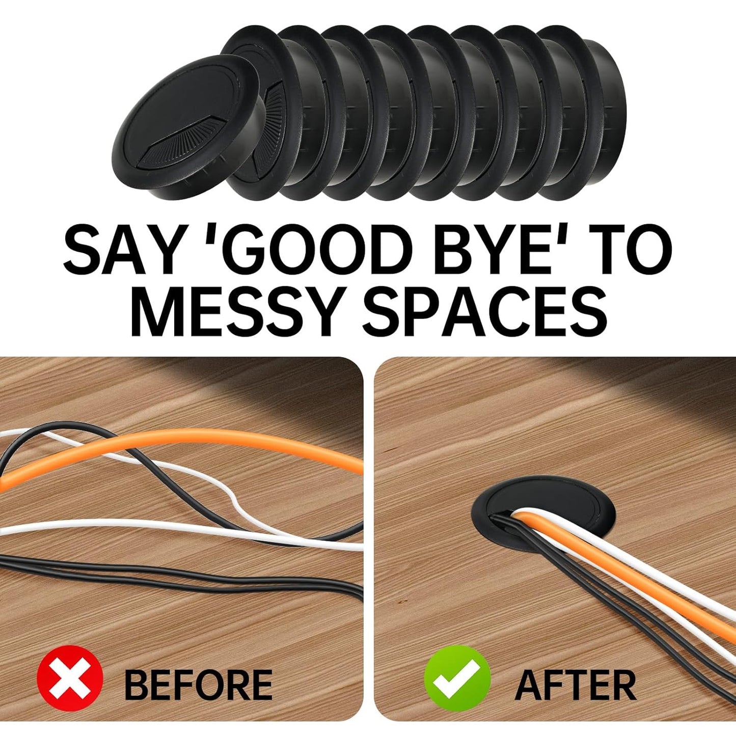 12 Pcs Desk Grommet 2 inch(50mm), Desk Hole Grommet, Cable Grommet, Desk Hole Cover, Desk Cord Hole Cover, Desk Cable Hole Cover with Hole Saw, Desk Wire Hole Insert, Furniture Hole Cover(Black)