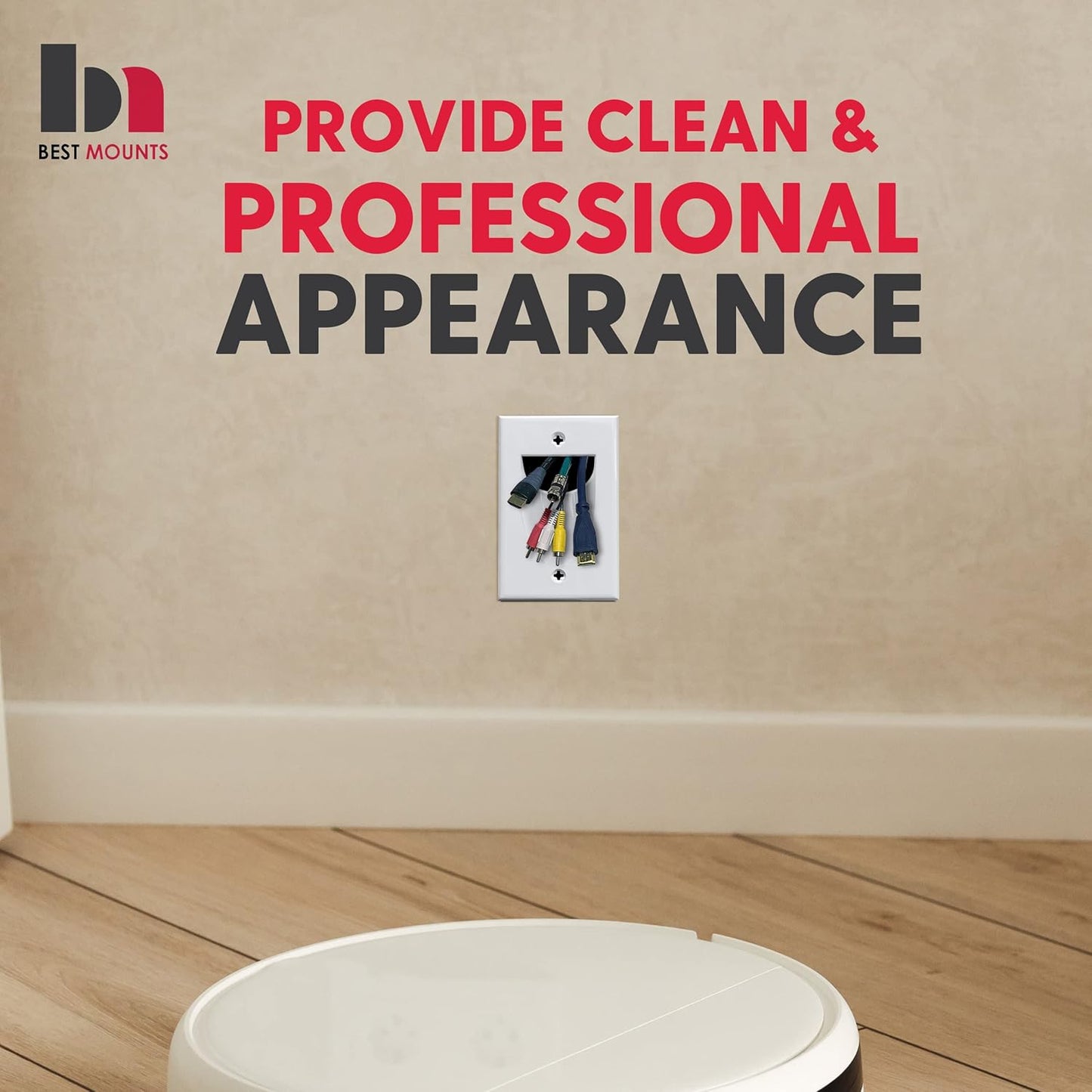 BestMounts - 10 Pack Inner Nose Behind Wall Cable Management TV Cord Hider for Wall Mounted TV - Single Gang Low Voltage Recessed Wall Plates Cable Pass Through for Wires, HDTV, HDMI (White)