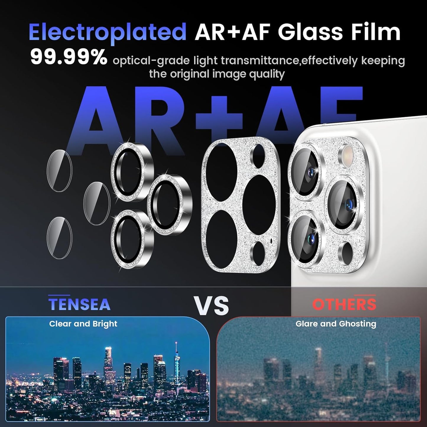 Tensea for iPhone 16 Pro/iPhone 16 Pro Max/iPhone 15 Pro/iPhone 15 Pro Max Camera Lens Protector, Metal Aluminum Alloy Tempered Glass Cover Camera Screen Protector Accessories, Case Friendly