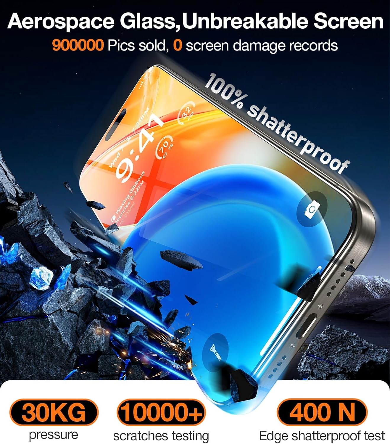 TORRAS Screen Protector for iPhone 2023 Diamond Shield Shatterproof Full Coverage, 6.7 inch, 2 Pack