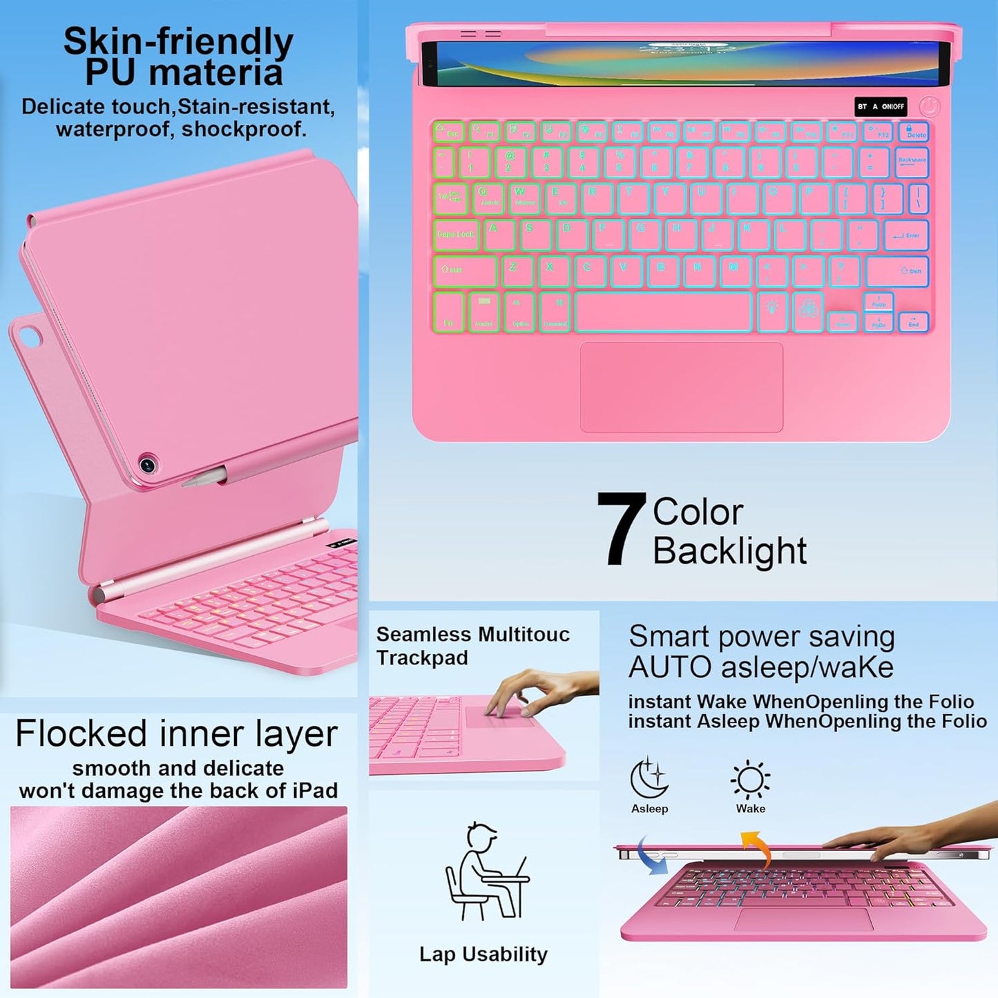 for iPad 9th Generation Case with Keyboard,Magic Style Keyboard Case for iPad 9th/8th/7th Gen 10.2 inch - Floating Cantilever Magnetic Stand Multi-Touch Trackpad (Pink)