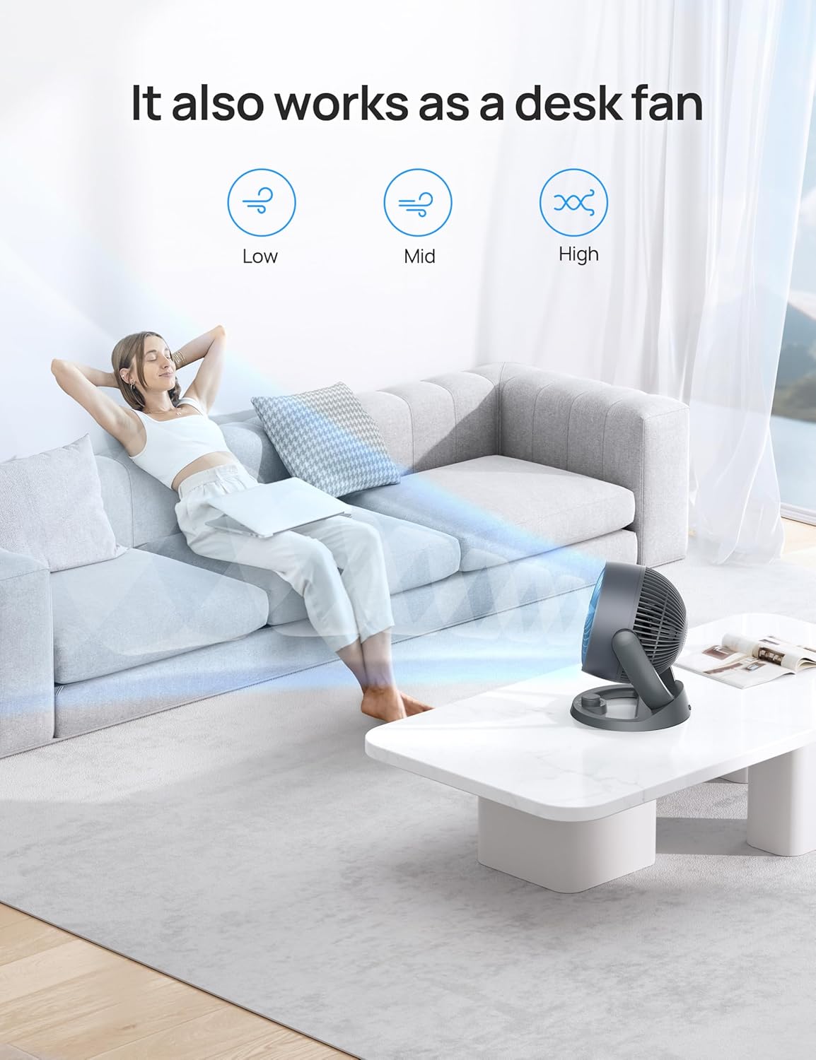 Dreo Desk Fan, 12-Inch Air Circulator Fan for Bedroom, 70ft Powerful Airflow, 120° Tilt Adjustment, 28dB Ultra-Quiet, 3 Speeds Small Table Fan for Whole Room, Home, Office