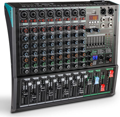 8 Channel Dj Mixer, Dj Board for Pa Stage systems with 99 Kinds of DPS Digital Effects,Echo+Delay Effect,Mic/Line XLR+6.35mm Input, AUX, Usb,MP3 Player,Recording Headphone Jack,PA-8