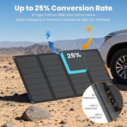 N-Type 16BB 50W Portable Solar Panels,Foldable Solar Panel Charger IP68 Waterproof with USB-A and USB-C Ports DC 18V Output for Small Power Station Outdoor Camping RV Trip