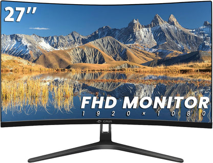 CRUA 27" Curved Monitor, FHD(1920x1080P) VA Panel, 100HZ, 120% sRGB Professional Computer Monitor, Narrow Bezels on Three Sides, Blue Light Filter, Office and Dormitory(HDMI, VGA)-Black