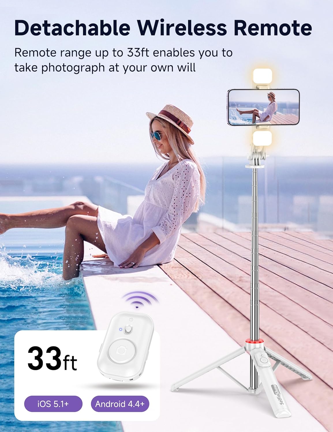 Selfie Stick Tripod with 2 Light, 3 Light Modes & 6 Brightness Levels Extendable Phone Tripod with Detachable Remote & Phone Holder, Portable Camera Tripod Compatible with iphone16 15 14 13/Android