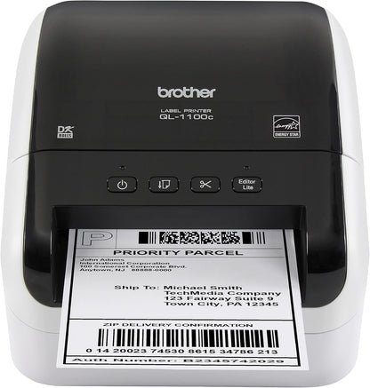 Brother QL-1100c Wide Format Label Printer, Shipping & Postage Labels 4” x 6”, Barcode & QR Code, High Speed, Direct Thermal Printing, Compact, uses DK Drop-in Label Rolls, USB Connectivity