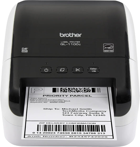 Brother QL-1100c Wide Format Label Printer, Shipping & Postage Labels 4” x 6”, Barcode & QR Code, High Speed, Direct Thermal Printing, Compact, uses DK Drop-in Label Rolls, USB Connectivity