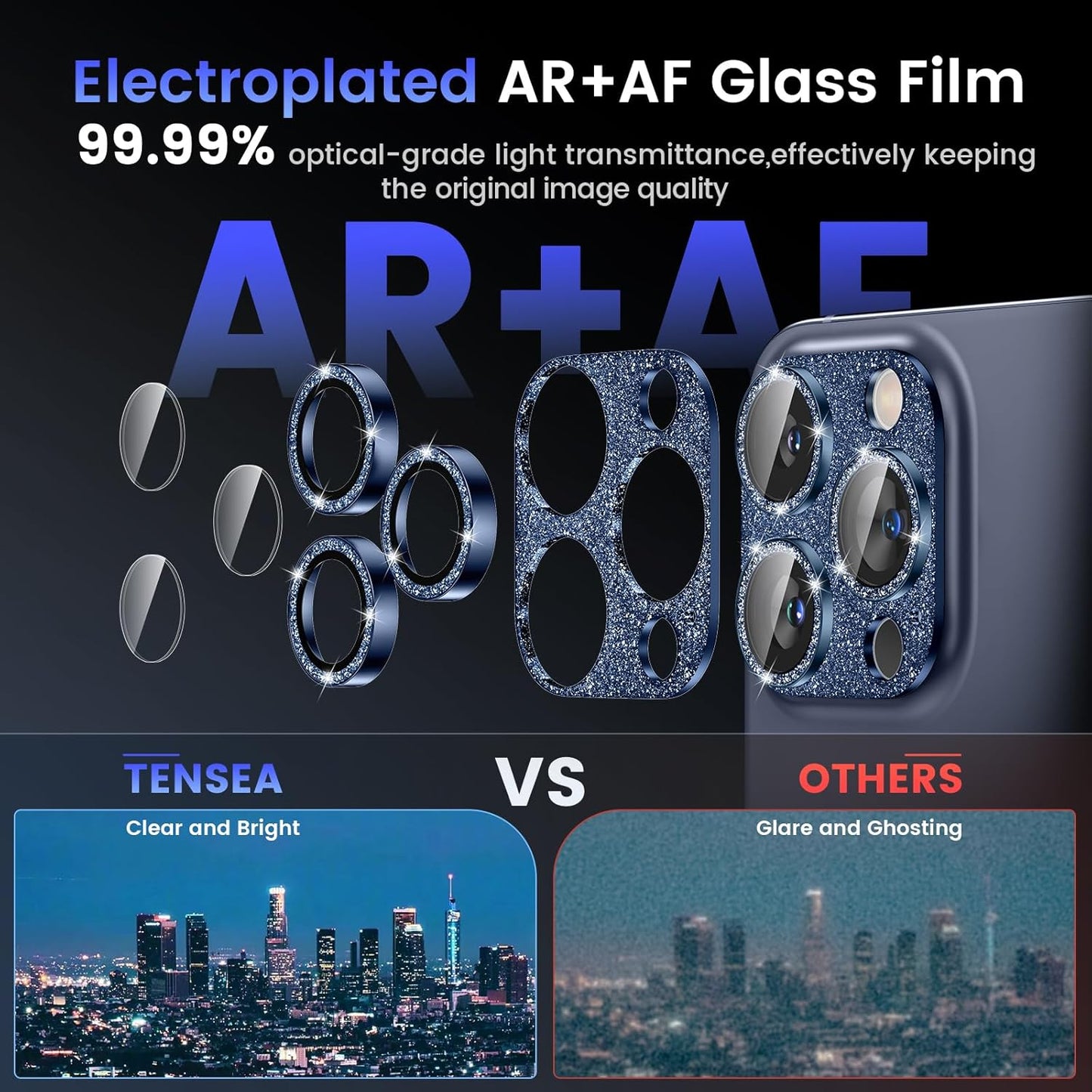 Tensea for iPhone 16 Pro/iPhone 16 Pro Max/iPhone 15 Pro/iPhone 15 Pro Max Camera Lens Protector, Metal Aluminum Alloy Tempered Glass Cover Camera Screen Protector Accessories, Case Friendly