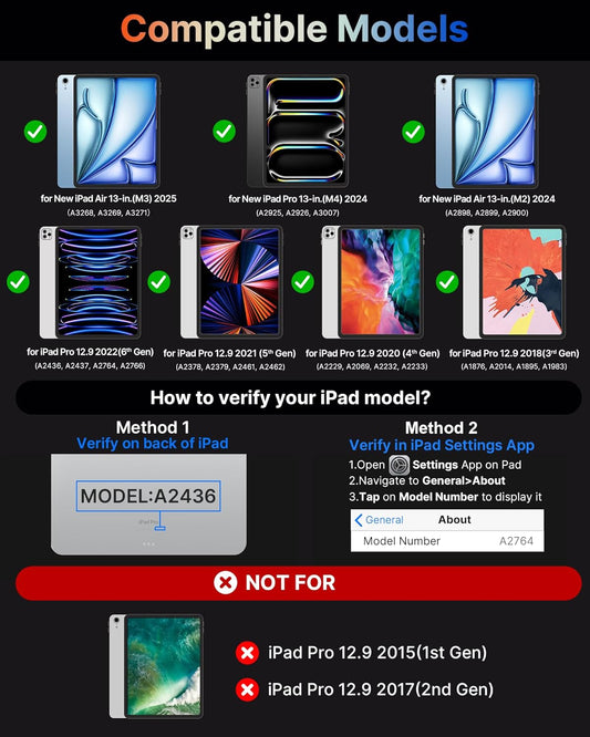 typecase Touch Case with Keyboard for iPad Pro 13-inch(M4, 2024), iPad Air 13-inch(M3, 2025/M2, 2024) & iPad Pro 12.9(6th/5th/4th/3rd Gen), Trackpad, 360° Rotatable, 11-Colors Backlit, Lake Blue