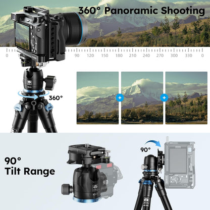 SIRUI Mini Tripod with 360° Panoramic Ball Head, Tabletop Travel Tripod for Camera, Quick Release System, Max Load 33lbs/15KG, Max Height 16.7”, AM-203+KS-5 (AM-203+KS-5)