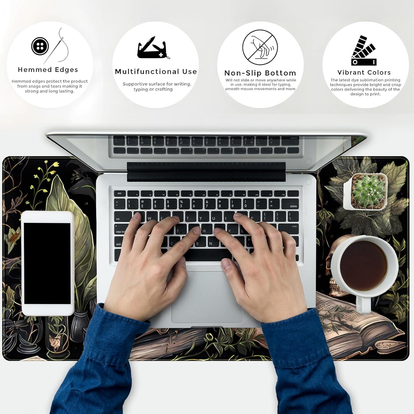 Cute Skull Desk Mat Dark Academia Desk Matt for Desktop Kawaii Anime Plants Mouse Pad XXL Extended Large Gaming Desk Pad, Laptop Computer Keyboard Mouse Mat Office Decor Accessories, 31.5x15.75 in