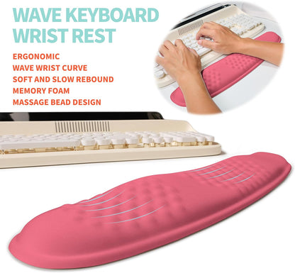 2-in-1 Ergonomic Set, Wave Rise Keyboard Wrist Rest and Massage Bulge Slope Mouse Pad Wrist Support, Cushion Memory Foam Integrated to Relieve Wrist Pain, Muskmelon Pink
