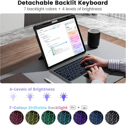 Nillkin for iPad Air 13 inch M2 2024 M3 2025 Keyboard Backlit Bumper Case for iPad Pro 12.9 (3rd, 4th, 5th and 6th gen) Detachable Keyboard with Built in trackpad, Stand,US English - Elite Black