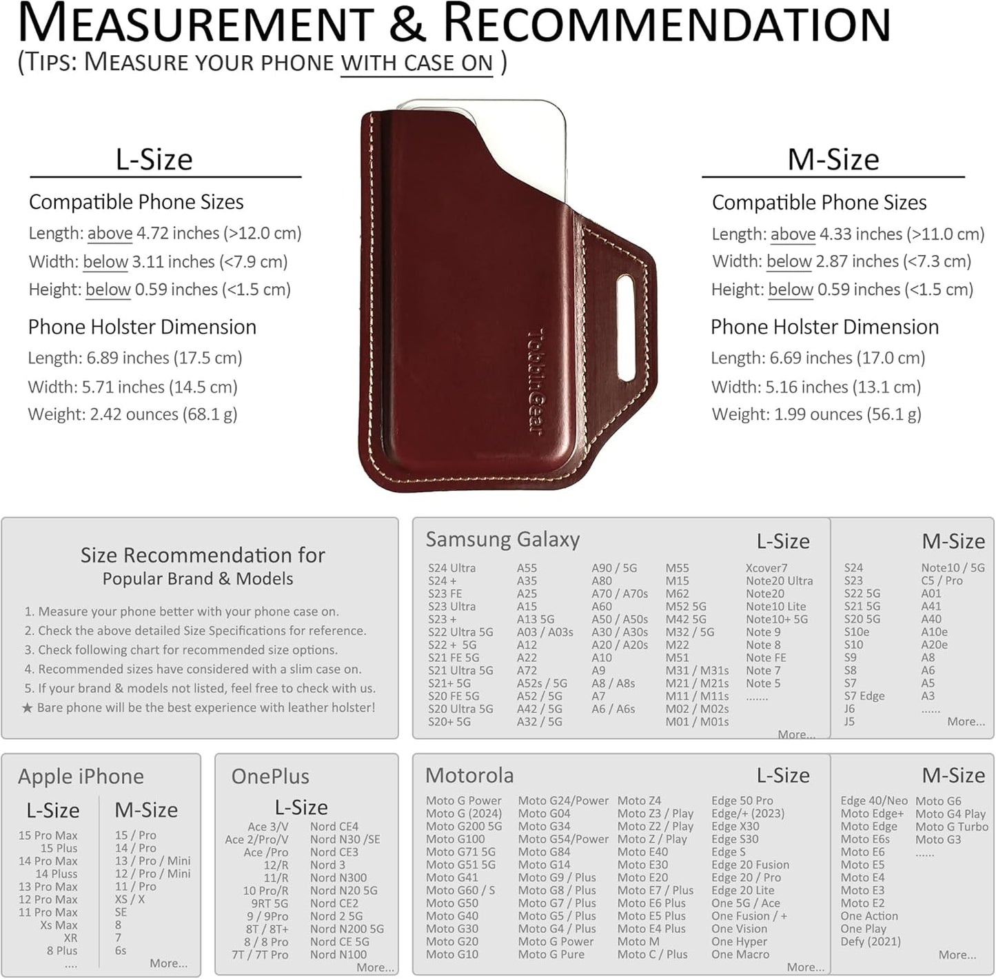 TobbinGear Leather Belt Phone Pouch, Left Handed Leather Cell Phone Holster, Universal Phone Case with Belt Loops, for Men and Women Coffee Large