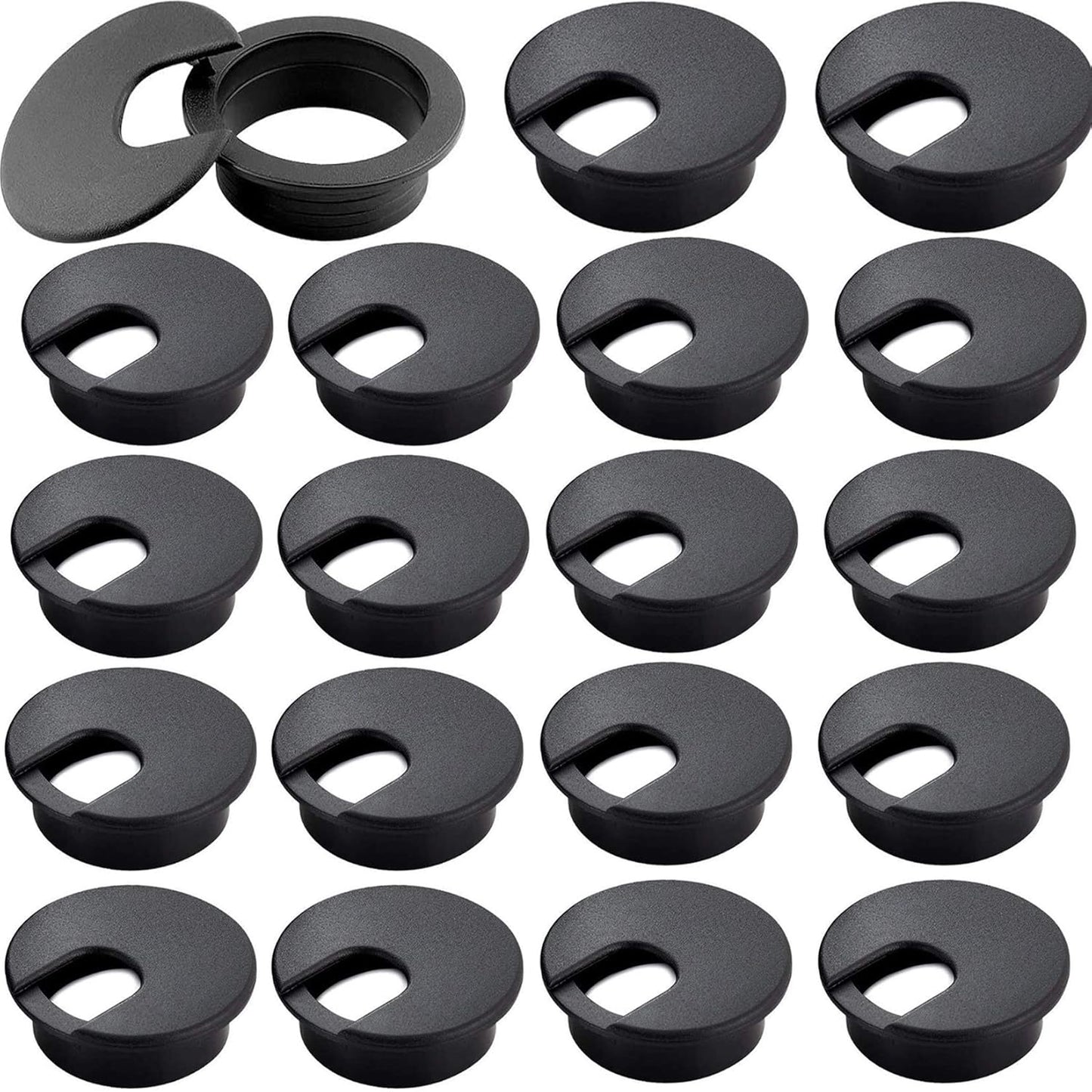 2" White Plastic Desk Grommet, HNBun 20 Pack Cable Wire Grommet Tidy Cable Hole Cover Organizers, Desk Cord Cable Hole Cover Grommet for Hide Office Desk Cords and Cables (50mm Mounting Hole Diameter)