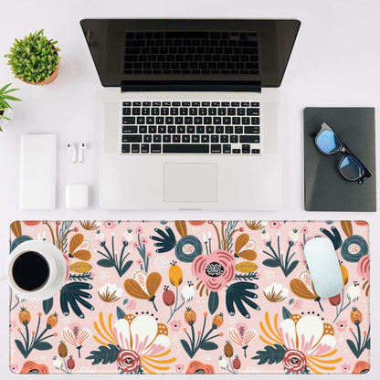 Mouse Pad Large Flowers and Leaves Non-Slip Game Desk Mat with Stitched Edge Laptop Keyboard Desk Pad for Work Home Gaming (35.4 x 15.7 Inches)