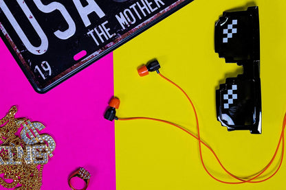 LUDOS Ultra Wired Earbuds in-Ear Headphones, 5 Years Warranty, Earphones with Microphone, Noise Isolating Ear Buds, Memory Foam for iPhone, Samsung, School Students, Kids, Women, Small Ears - Orange